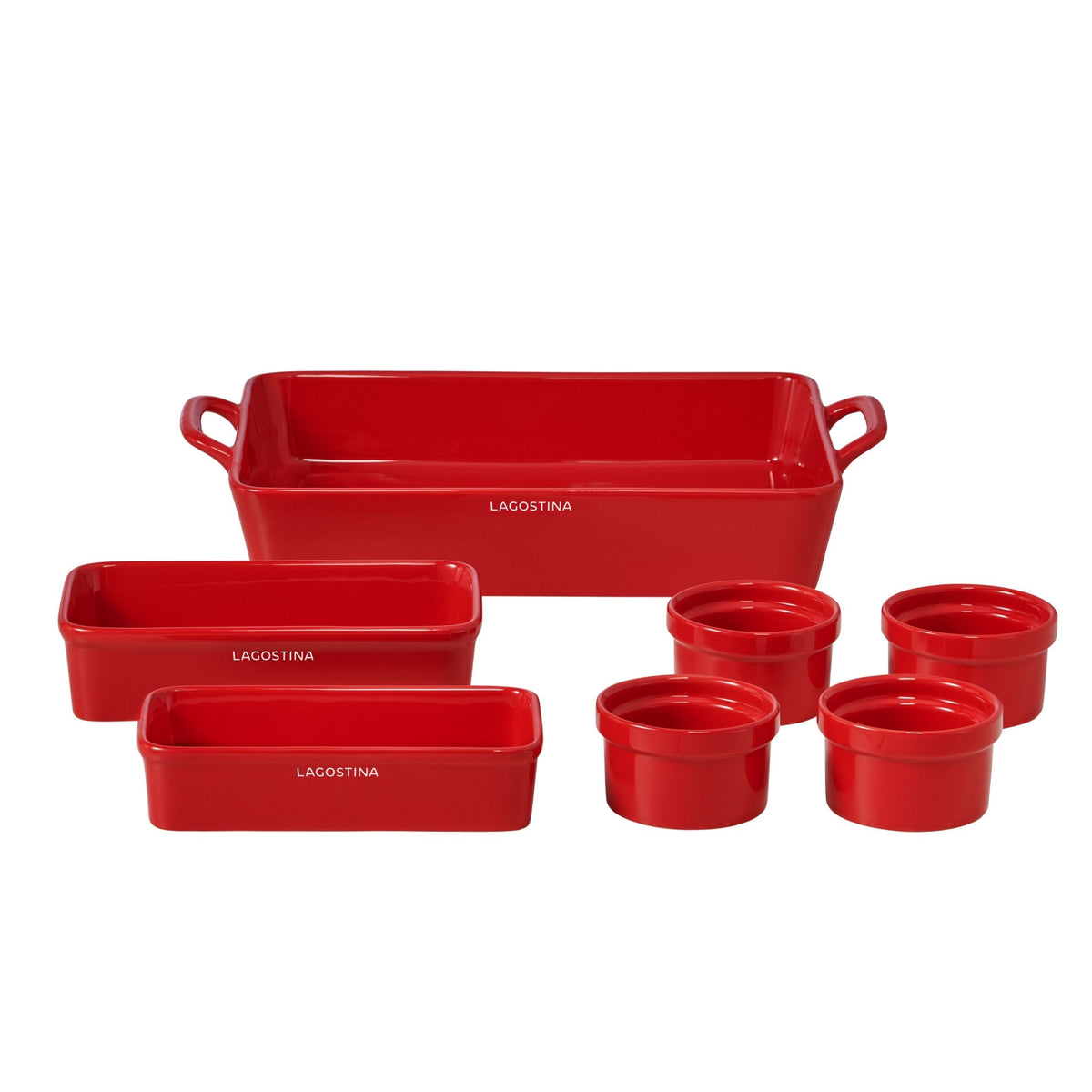 Stackable Red Ceramic Bakeware Set with Handles, 7-pc A6V0 - product image 1