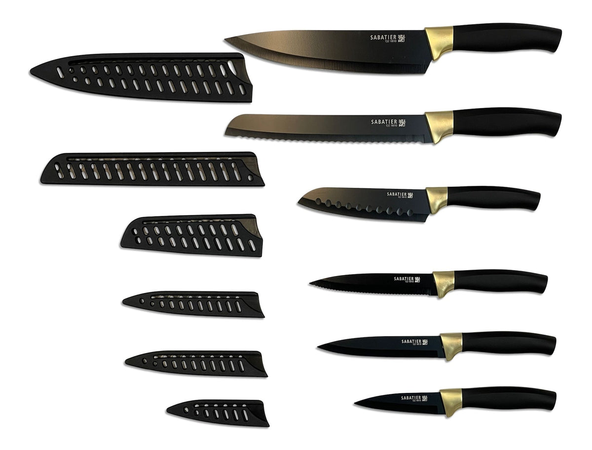 Knife Set with Covers, Black/Gold, 12-pc E1V2 - product image 1